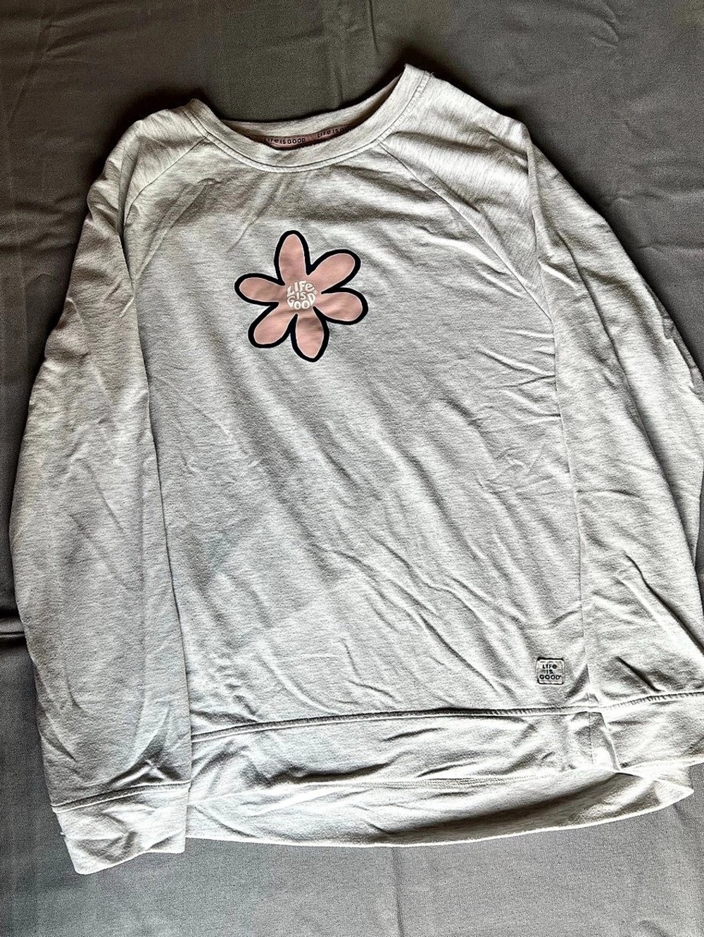Life is Good Long Sleeve Graphic Top in Gray & Pink